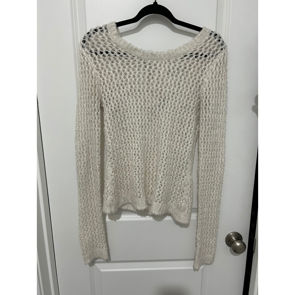 Delias Cream Crochet Knit Sweater Bow Back Long Sleeve Women's M